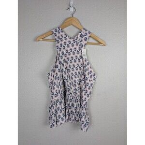 LOFT Top Womens 6‎ Pink Blue Floral Sleeveless Ruffle Peplum Blouse Shirt Cute